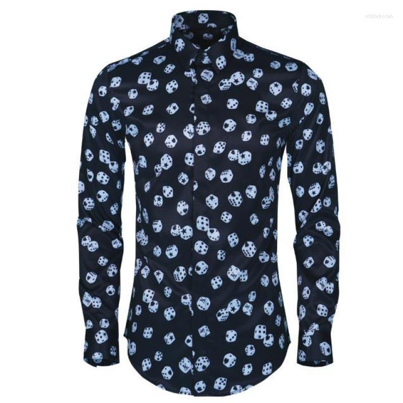 

Men's Casual Shirts Fashion Allover Printed Men Shirt Luxury Long Sleeve Party Mens Dress Hight Quality Slim Fit Plus SizeMen's Eldd22, Black
