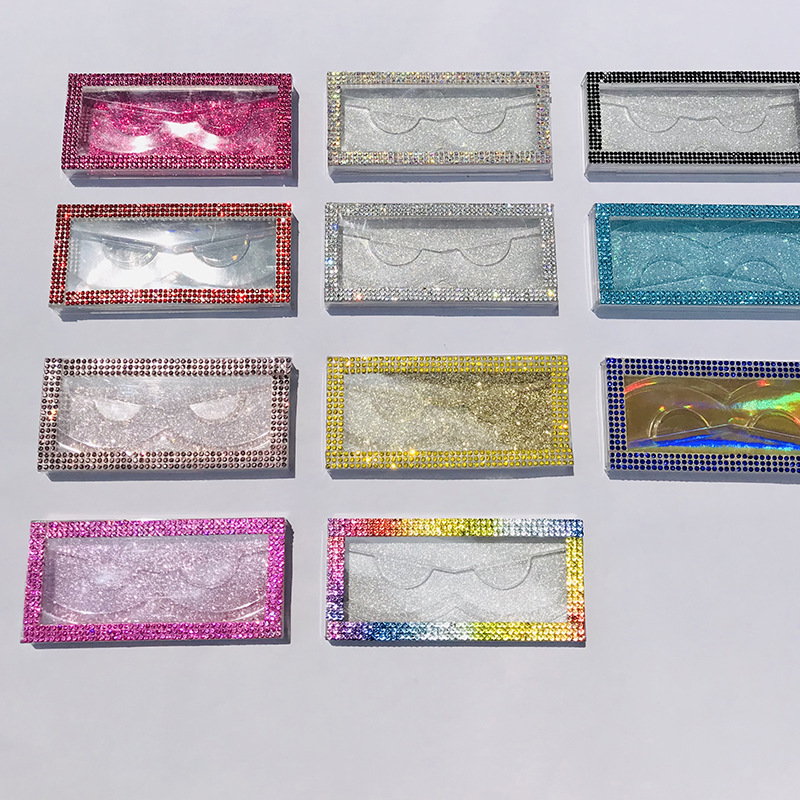 Wholesale Diamond Glitter 3D Mink Eyelashes Box 1 pair Rectangle Bling Empty EyeLash Boxes 3D Lashes Case Cosmetics Packaging Container