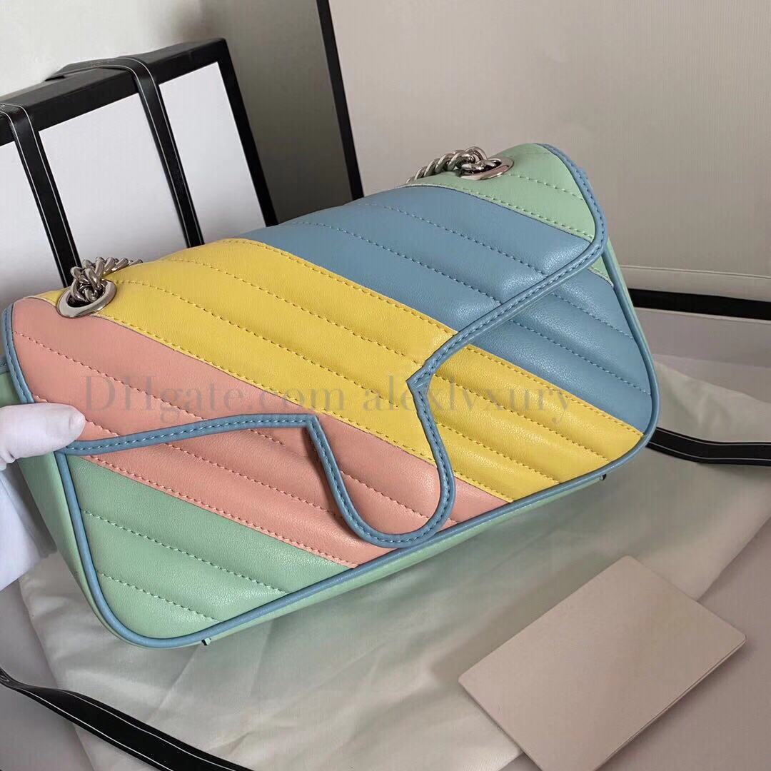 

Designer 443497 Marmont Macaron Color Genuine Leather Shoulder Bag Rainbow Bright Colors Silver Chain Women Fashion Crossbody Handbags, Light pink