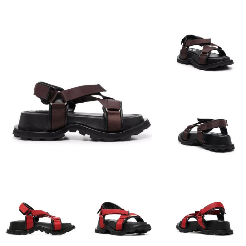 

Italy Designer platform sandals touch-strap fastening crossover-strap chunky shoes square-toe sandal stretch open square toe rubber lug sole Red/Black sandals, Boxes jilbox