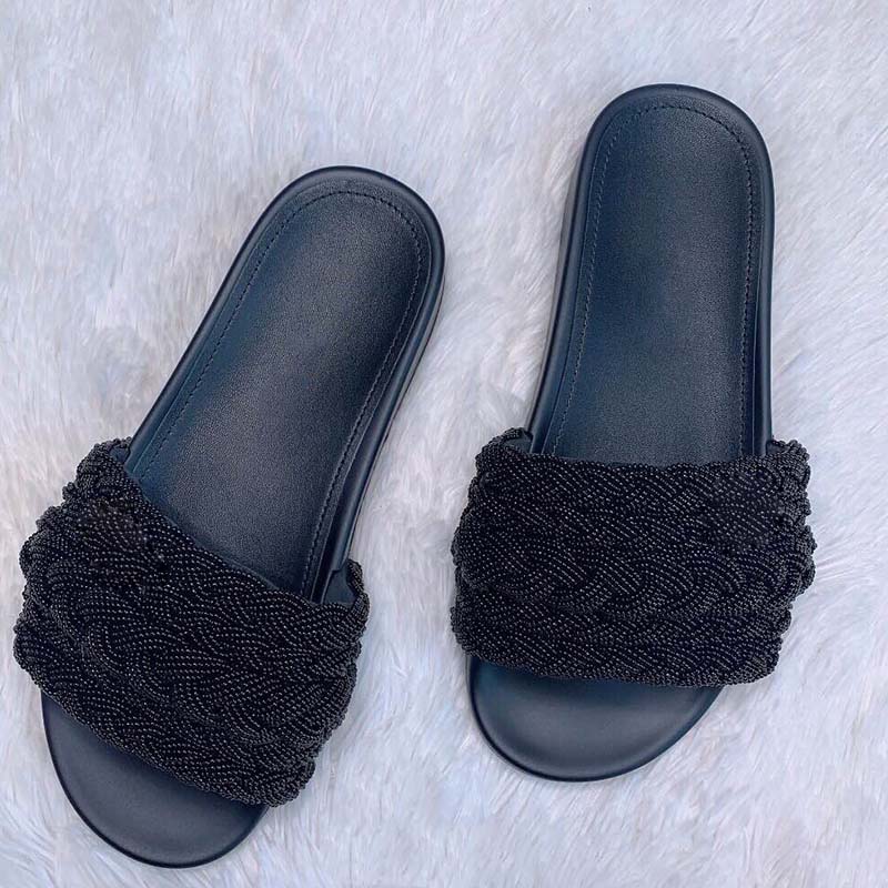 

Slippers For Womens Designer Espadrilles With Metal Flat Shoes Woman Mules Classic Sandals Beach shoes Rubber Flip Flops Fashion Loafers Famous Luxury Heels Black, Box