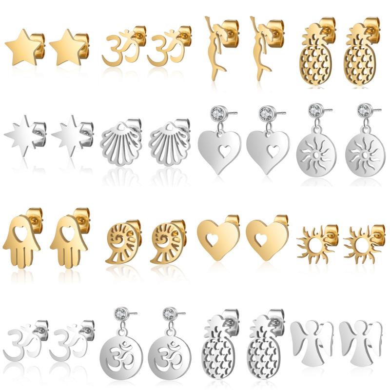 

Dangle & Chandelier Vni And Mia 100% Stainless Steel Dainty OM Star Sun Stud Earring For Women Wholesale Fashion Angel Heart Jewelry Drop
