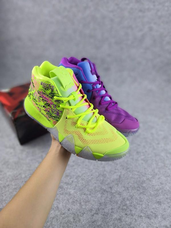

Shoes Kyries 4 Confetti Men women Kids Basketball sales high Multi Color green Black Light Aqua White Yellow sneakers store, 28