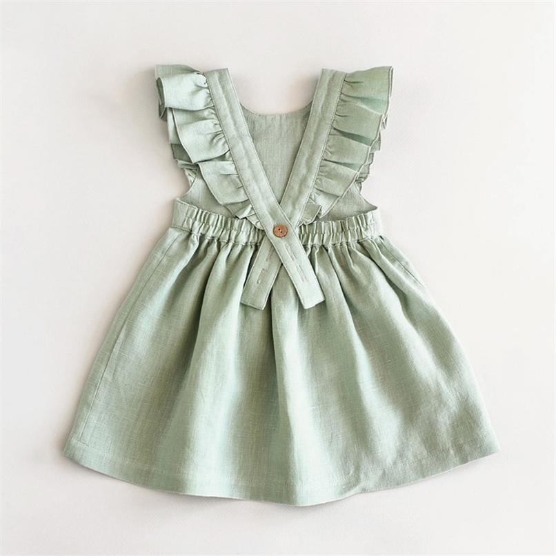 summer fresh and cute cotton linen princess dress girl solid color sleeveless TZ47 220422