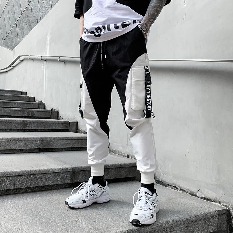 

Men's Pants Men Sweatpants Elastic Waist Harem Pant Street Punk Jogging Male Hip Hop Casual Black Trousers Fashion StreetwearMen's, White