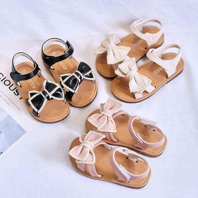 

Baby Girls Sandals Kids Beach Shoes Bow-knot Bowtie Princess Sweet Classic 2022 Brand New Soft Children Bow Sandals Toddlers Hot G220418, Black