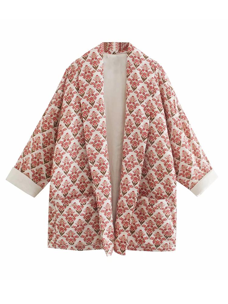 

Women's Jackets Jacket Women Winter Warm Coat Autumn Floral Print Printing Quilted Female Elegant Coats Outerwear Cardigan, Beige