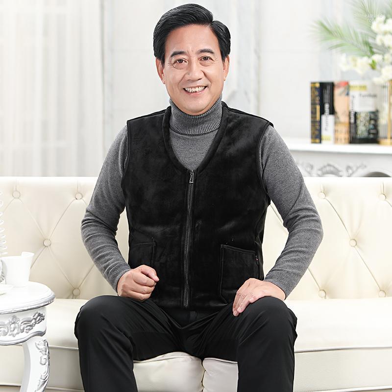 

Men's Vests 2022 Autumn Winter Silver Velvet Vest For Middle-Aged Elderly Men Waistcoat Dad To Keep Warm And Wear Coat Outside Phin22, Black
