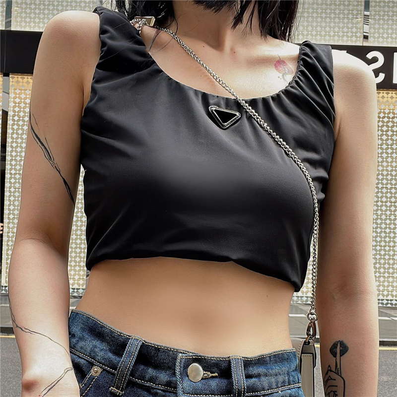 

Designers Womens Vest T Shirts With Triangle Badge Fashion Brand Lady Tshirt Sleeveless Tees Clothing, Black