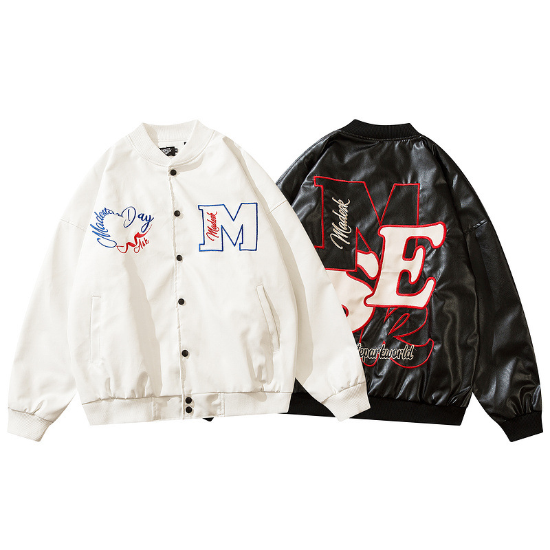 22FW Jacket Men Pu Leather High Quality Vintage Men's Embroidery Autumn Coat Casual Outwear Hip Hop Tops