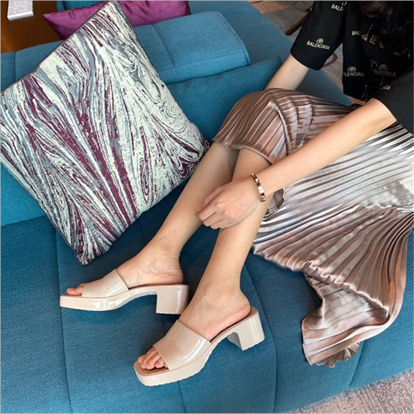 

Women Rubber High Heel Slide Sandal Transparent slippers 6cm Platform Slipper Pink Green Summer Jelly Candy Colors Outdoor Beach Slides, White