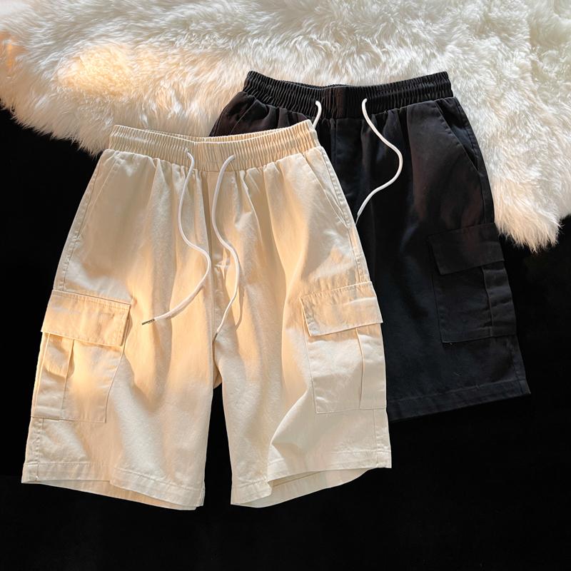 

Men's Shorts Men Casual Multi Pockets Solid All-match Handsome Streetwear Summer Breathable Teens Male Ulzzang Students Ins Design, Black