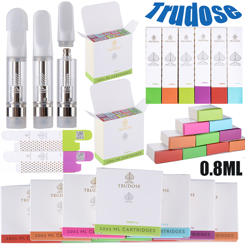 

0.8ml Trudose Atomizers White Carts Empty Carts Vape Cartridges Packaging 510 Thread Ceramic Coil Glass Thick Oil Vaporizer E Cigarettes