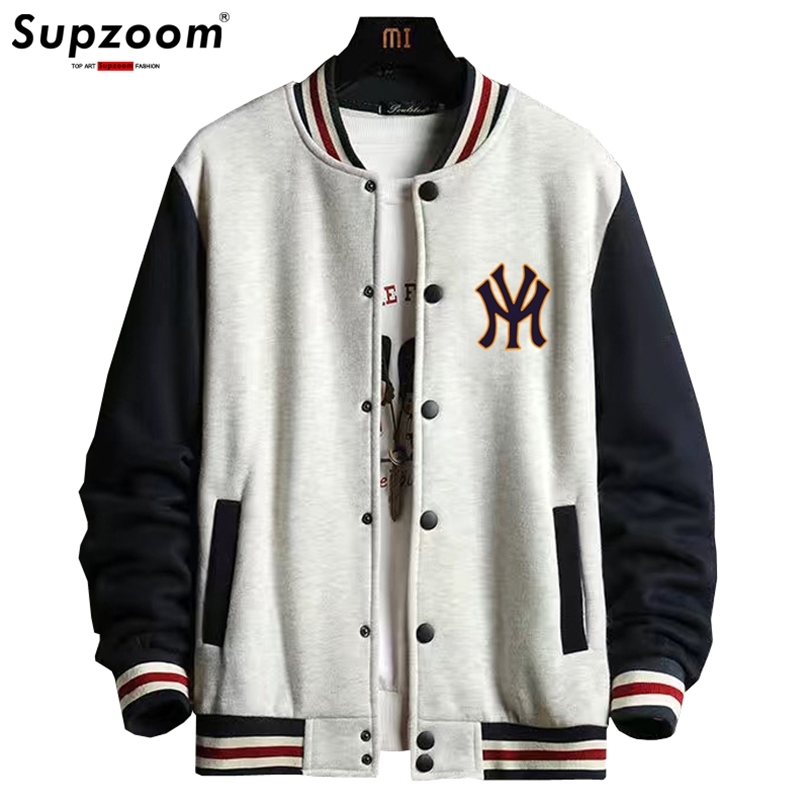 

Supzoom Arrival Letter Rib Sleeve Cotton Fashion Single Breasted Casual Bomber Baseball Jacket Loose Cardigan Coat 220816, Black