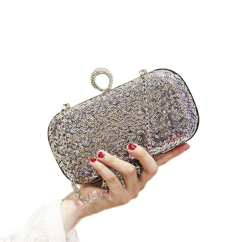 

Evening Bags Sequins Clutch Fashion Ring Diamond Wedding Dinner Luxury Drop, Black