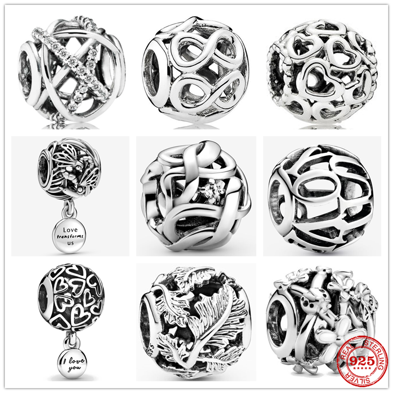 925 argent Fit Pandora point perle ajouré feuilles fleur infini amour coeurs Bracelet perles de charme balancent accessoires de bijoux à bricoler