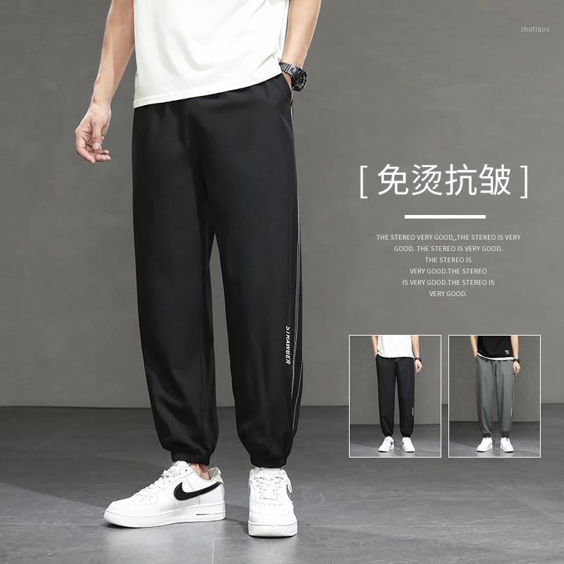 

Men's Pants Summer Ice Cool Japanese Streetwear Men Plaid 2022 Fashion Slim Man Casual Trousers Korean Clothing Harem Joggers, Black