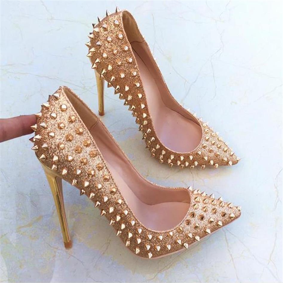 2020 Chaussures en cuir de haute qualité en cuir en tailles 35 à 40 dorées à talons hauts à franges hauts dorés talons pointus en cuir talons312a