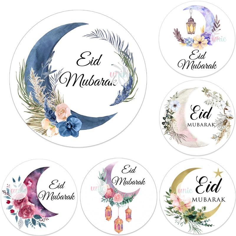

Party Decoration 3.5/4.5cm Eid Mubarak Floral And Moon Paper Sticker Lablels Gift Lable Seal Islamic Al-fitr Celebration Supply