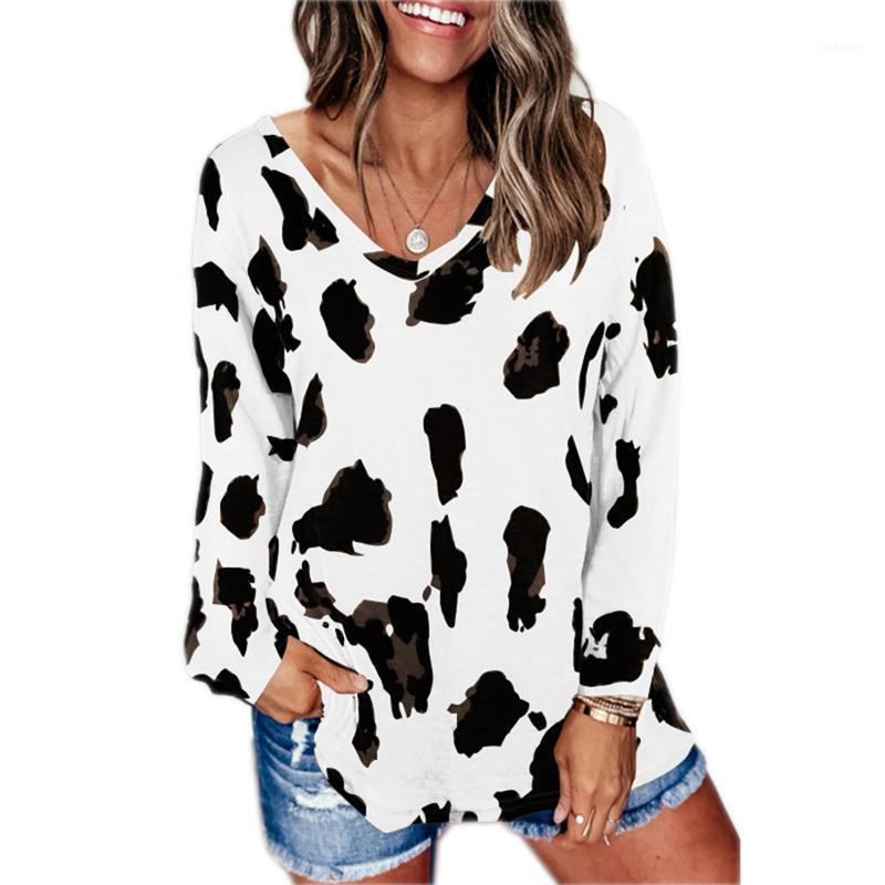 

Fashion Women' Long Sleeve Leopard Printed Shirt Casual Loose V-neck Blouse Plus Size Top For Spring Fall Elegant Clothes Blouses & Shirts, Black