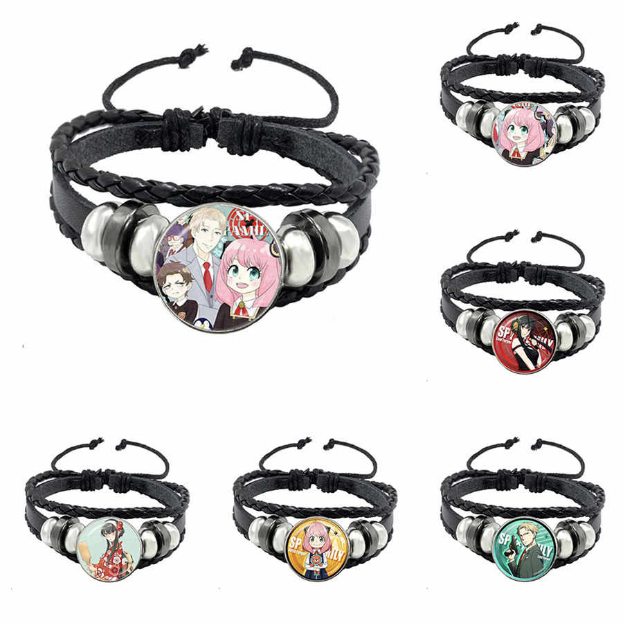 

Anime SPY FAMILY Leather Bracelet Cute Figures Twilight Yor Forger Anya Forger Charm Glass Cabochon Punk Braided Bangles Jewelry