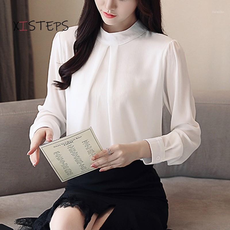 

Stand Collar Chiffon Loose Blouses Shirts For Women 2022 Spring White Black Red Casual Tops Long Sleeve Ladies Clothings Women