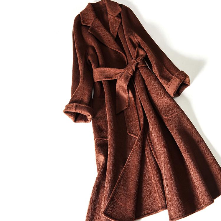 

Women' Wool & Blends High Grade 2face Water-ripple Cashmere Women Fashion Overcoat Suit-collar Big Pockets Dark Caramel 3color /34-3XL/44W, Mid camel