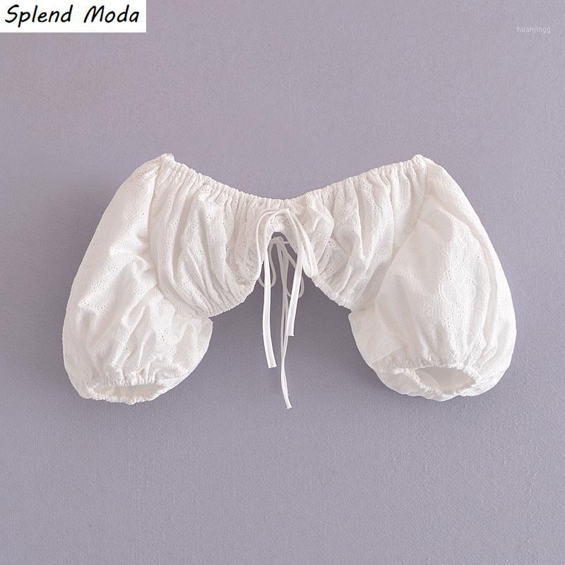

Women' Blouses & Shirts Splend Moda 2022 Summer Sexy Embroidered Chest Wrap Ultra-Short Backless Lace-Up Puff Short-Sleeve Blouse Women Sol, Xc0623
