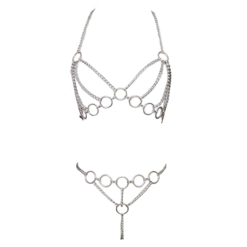 

Bras Sets Women Metal Chain Sexy Costumes Open Bra Porno Lingerie Costume Fantasia Nightwear Halter Dessous Fetish LingeriesBras, Silver