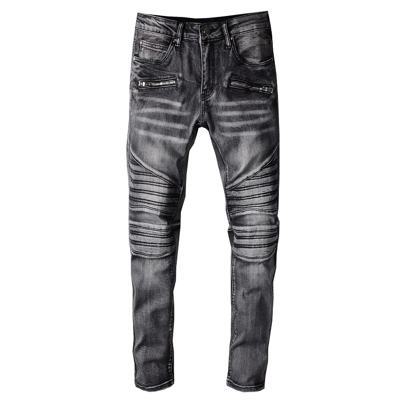 Mens Jeans Designer Jeans For Jean Tops Skinny Fit Washed Motocycle Denim Panelled Trousers Christmas Plus street trend Zipper chain decoration ripp