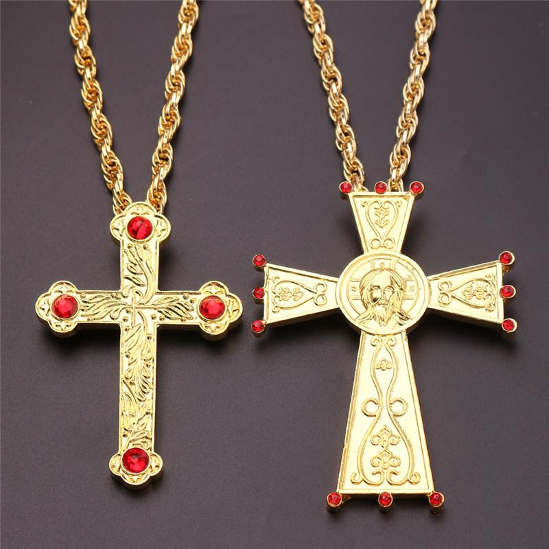 

Chains Hip Hop Fashion Cross Antique Gold Color Pendant Girl Long Chain Necklaces Jewelry For Men Crystal Necklace WholesaleChains