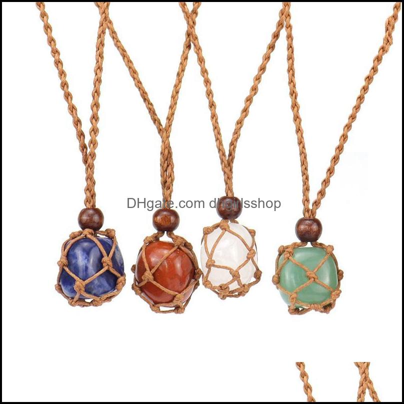 

Chains Necklaces Pendants Jewelry Adjustable Retractable Net Pocket Natural Stone Amethyst Aventurine Rose Quartz Woven N Dhvze