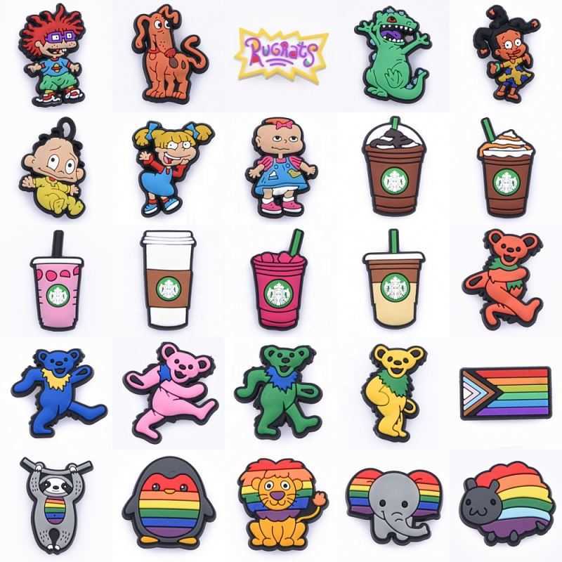 

Ready to Ship 1pcs MOQ Design promotional shoes decoration charms for Kids soft PVC Cartoon shoe charms for shoe charms