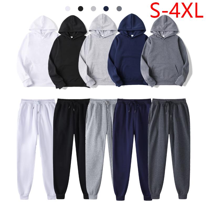 

Men' Tracksuits 2022 Autumn Solid Color Sports Pullover Two-piece Set Hooded Casual Sweatshirt+Sweatpants Suit Hoodie Couple Hoodies, Red and black