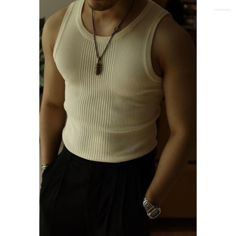 

Men's Vests Inner Bottoming Sweater Vest Cotton Gentleman American Retro Casual O-Neck Knitted Slim Summer Korean Clothes Kare22, Black