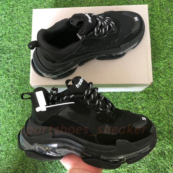 

17FW Pairs Triple S Clear Sole Men Women Casual Shoes Old Dad Designer Shoe Crystal Bottom All White Black Green Pink Yellow Rainbow Sports Outdoor