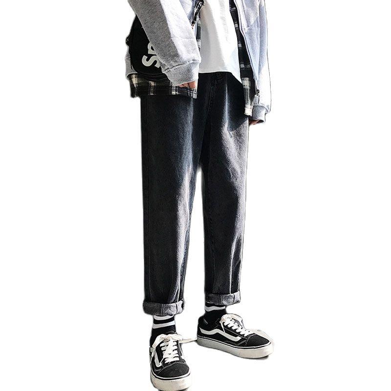 

Men' Jeans Fashion Casual Loose Autumn Winter Korean Handsome Denim Pants Straight Wide Leg Trousers Harajuku Hip Hop Black JeansMen