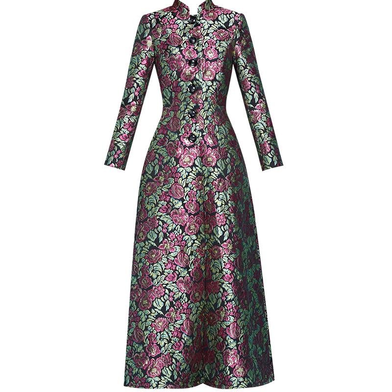 

Women' Trench Coats Autumn Jacquard Coat For Women Wide-waisted Floral Single Breasted Down Outwear DobbyWomen, As pic