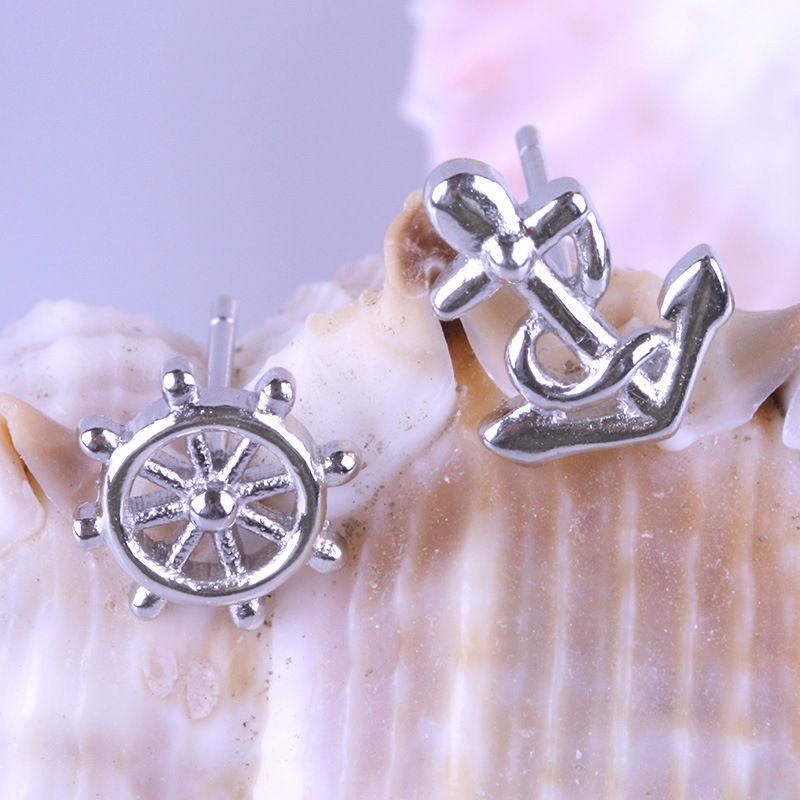 

OMHXZJ WHOLESALE Studs Fashion OL contracted girlfriend jewelry Sexy woman ANCHOR SHIP PLATE 925 sterling silver Stud Earrings YS86