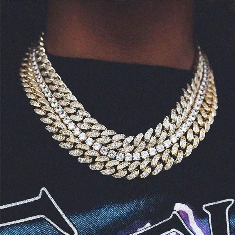 

Chokers Iced Out Bling Cuban Link 12mm Miami Necklace 2 Row Full Zircon Hip Hop Choker Fashion Women Jewelry Party GiftChokers