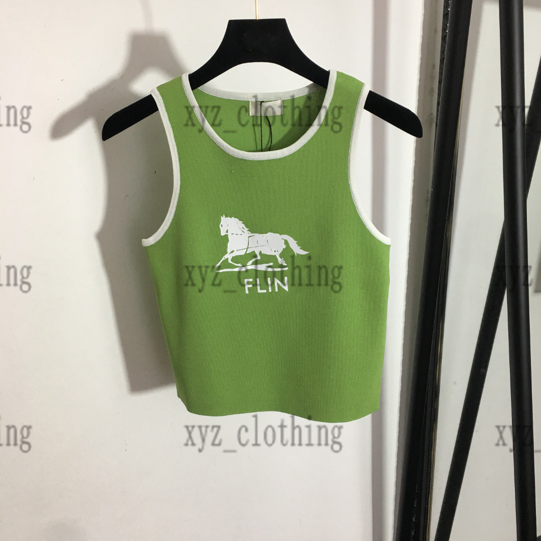 

green color 2022ss summer high-end womens knitted vest t shirts Cool Slim Fit Carriage-print knit vest t-shirt brand designer Custom Lion Head Buttons t-shirts size SML, 08