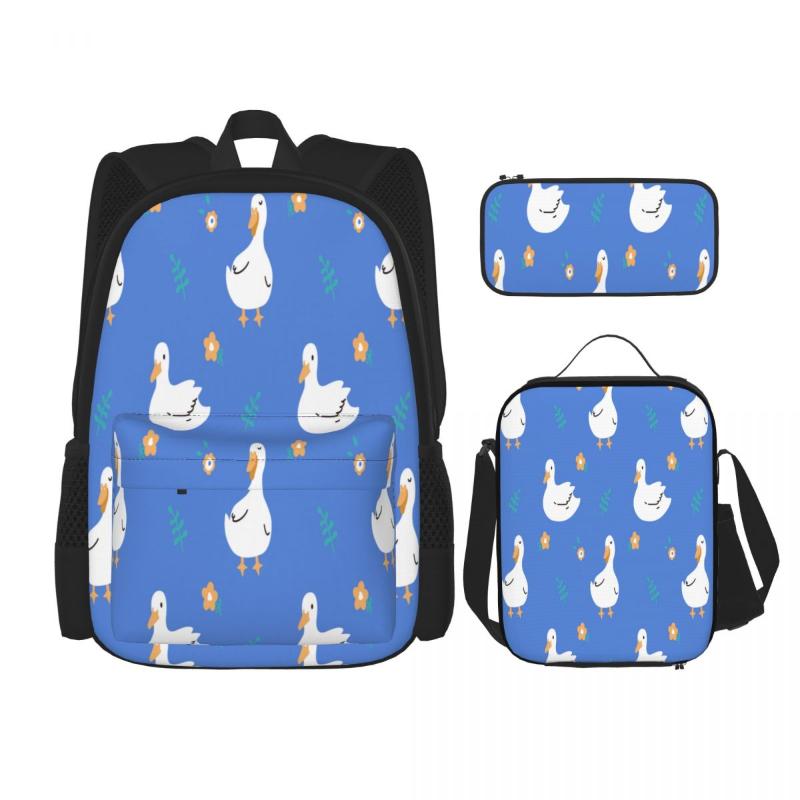 

Backpack 3pcs/set Cute Duck And Flowers Backpacks School Bags For Boys Girls Students Travel Bag Casual Mochila, Black