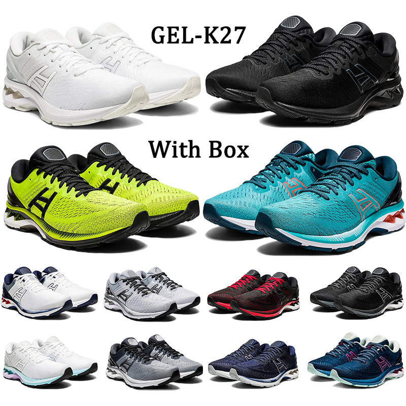 

With Box GEL-K27 men women running shoes triple white platinum GS techno cyan sunrise red mako blue mens sneakers US 4-11, 1-triple white