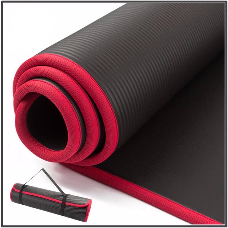 

10MM Extra Thick 183cmX61cm High Quality NRB Non-slip Yoga Mats For Fitness Tasteless Pilates Gym Exercise Pads with Bandages347r, Black