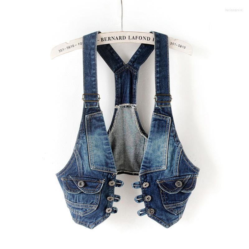 

Women' Vests Short Denim Coat Tops Gilet Femme Vest Slim Women Summer Waistcoats Sleeveless Vintage Casual Jeans Jacket Outerwear Female Lu, Navy blue