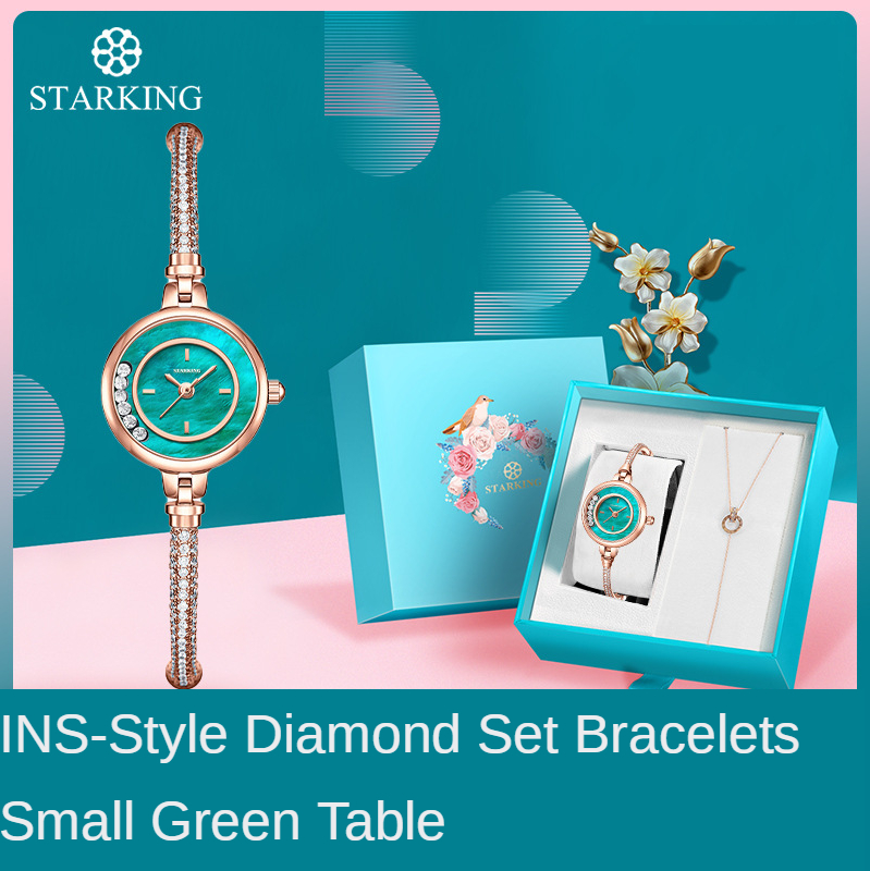 

Watch Ins Wind Diamond Bracelet Small Green Wristwatch Simple and Elegant Round Watches Female Gift
