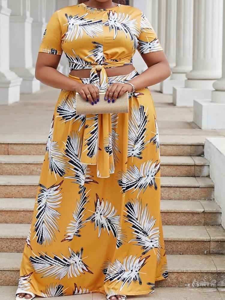 

Women's Plus Size Tracksuits Long Skirts Sets Women Clothes 2 Piece Set Top And Skirt Suit Summer Fashion Print Streetwear Oversize OutfitsW, Yellow