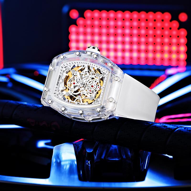 

Wristwatches Men Watch Men's Automatic Waterproof Hollow Out Mechanical Fashion Wine Bucket WatchWristwatches, White