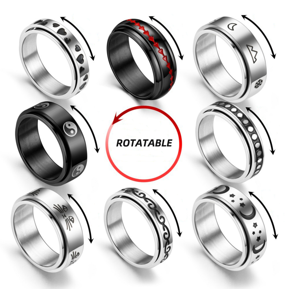 

New Rotatable Rings Men Women Finger Ring Stainless Steel Designer Relieve Pressure Rotate Jewelry Gifts for Unisex