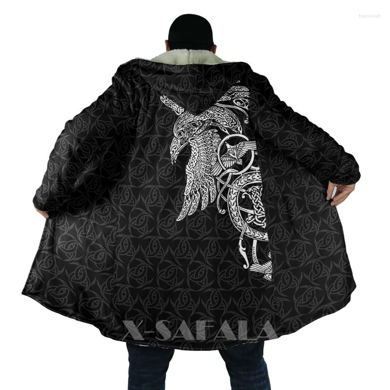

Men' Wool & Blends Viking Totem Crow Eagle All Over 3D Printed Thick Warm Hooded Cloak For Men Windproof Fleece Unisex Casual-13 Fran22, D185
